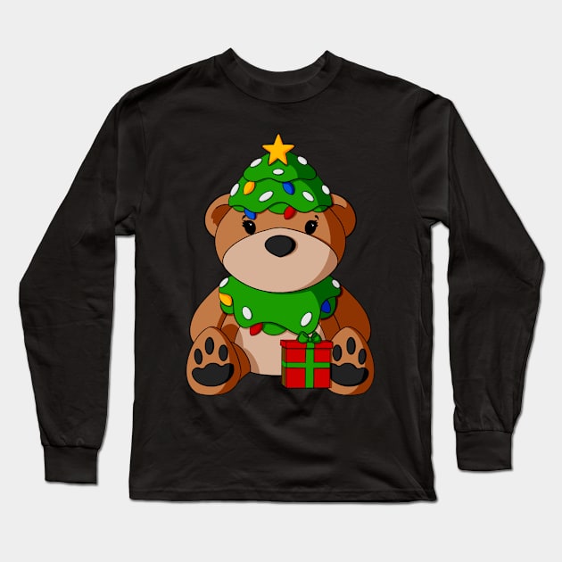 Christmas Present Teddy Bear Long Sleeve T-Shirt by Alisha Ober Designs